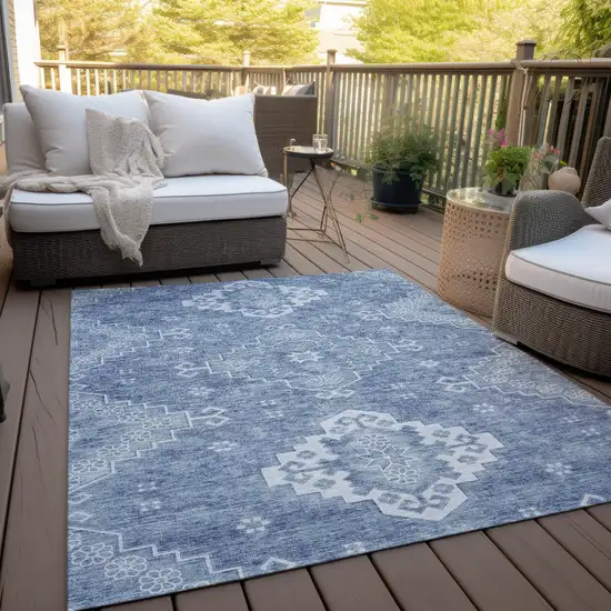 Navy Blue And Denim Blue Medallion Washable Indoor Outdoor Area Rug Photo 8