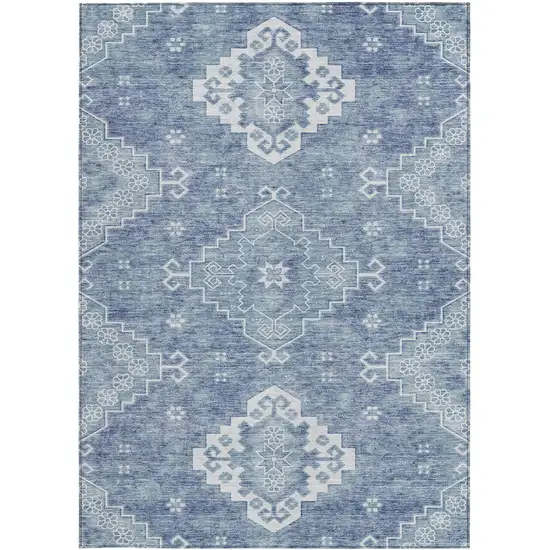 Navy Blue And Denim Blue Medallion Washable Indoor Outdoor Area Rug Photo 7