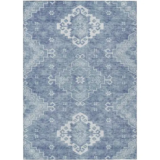 Navy Blue And Denim Blue Medallion Washable Indoor Outdoor Area Rug Photo 2