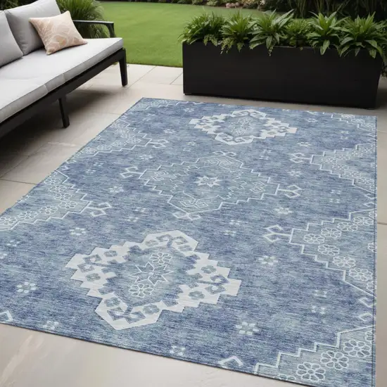 Navy Blue And Denim Blue Medallion Washable Indoor Outdoor Area Rug Photo 1