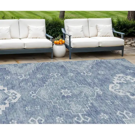 Navy Blue And Denim Blue Medallion Washable Indoor Outdoor Area Rug Photo 1