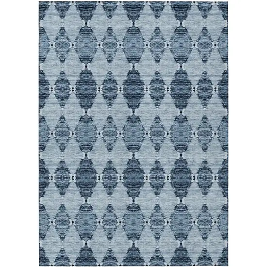 Navy Blue And Denim Blue Moroccan Washable Indoor Outdoor Area Rug Photo 2