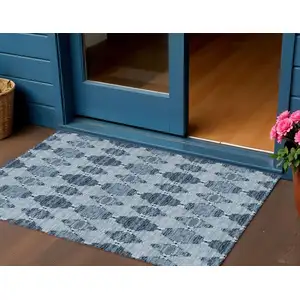 Photo of Navy Blue And Denim Blue Moroccan Washable Indoor Outdoor Area Rug