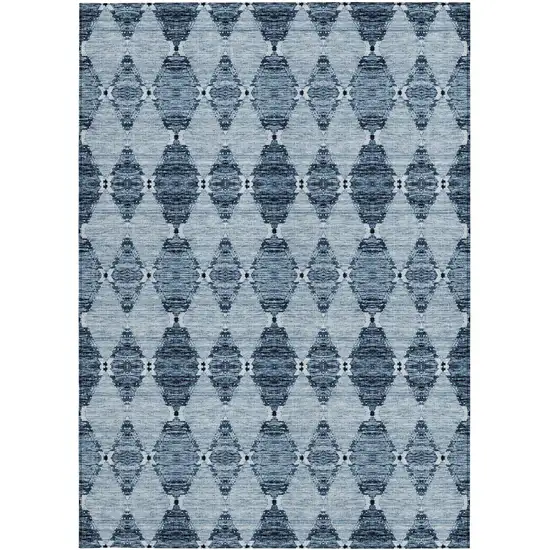 Navy Blue And Denim Blue Moroccan Washable Indoor Outdoor Area Rug Photo 5