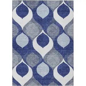 Photo of Navy Blue And Denim Blue Ogee Washable Indoor Outdoor Area Rug