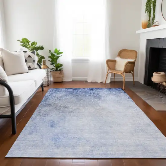 Navy Blue And Denim Blue Ombre Washable Indoor Outdoor Area Rug Photo 9