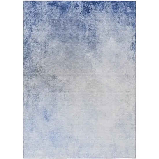 Navy Blue And Denim Blue Ombre Washable Indoor Outdoor Area Rug Photo 2