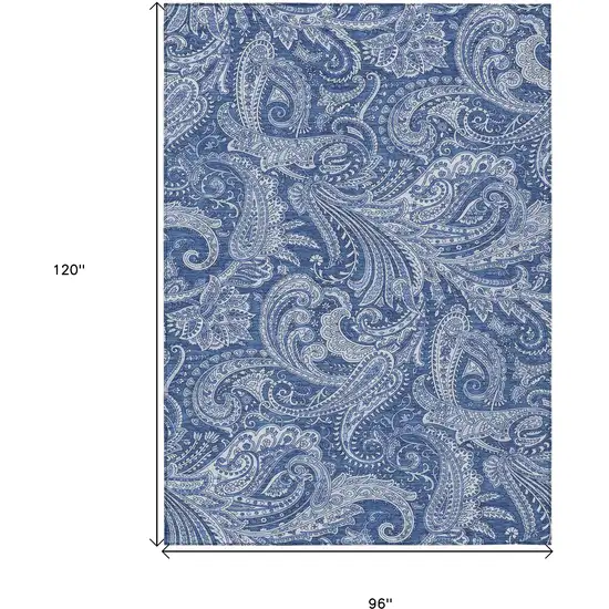 Navy Blue And Denim Blue Paisley Washable Indoor Outdoor Area Rug Photo 3