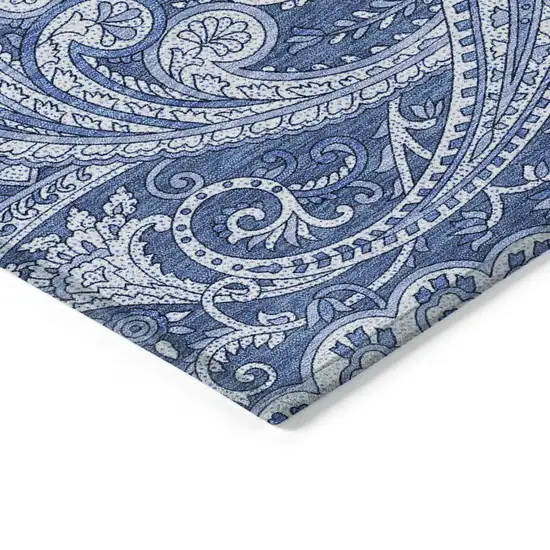 Navy Blue And Denim Blue Paisley Washable Indoor Outdoor Area Rug Photo 4