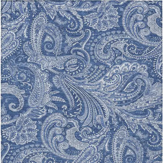 Navy Blue And Denim Blue Paisley Washable Indoor Outdoor Area Rug Photo 6