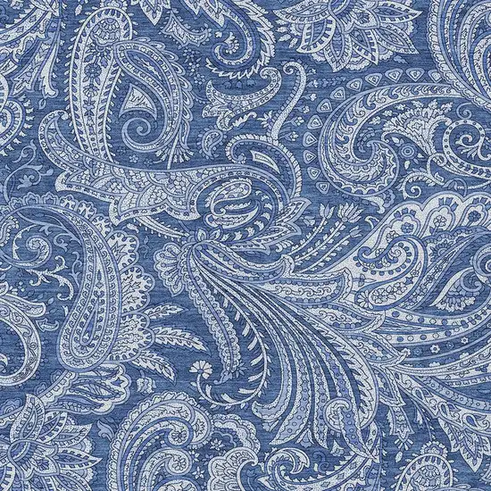 Navy Blue And Denim Blue Paisley Washable Indoor Outdoor Area Rug Photo 5