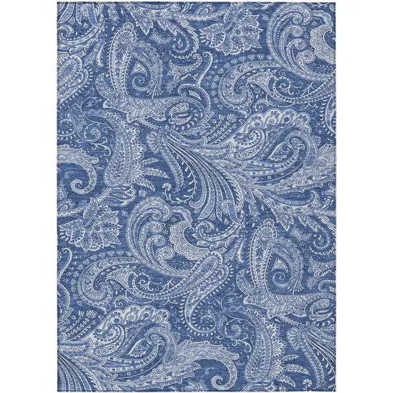 Navy Blue And Denim Blue Paisley Washable Indoor Outdoor Area Rug Photo 2