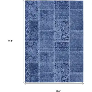 Photo of Navy Blue And Denim Blue Patchwork Washable Indoor Outdoor Area Rug