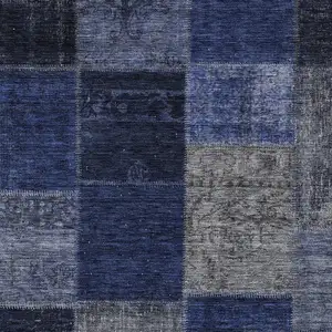 Photo of Navy Blue And Denim Blue Patchwork Washable Indoor Outdoor Area Rug