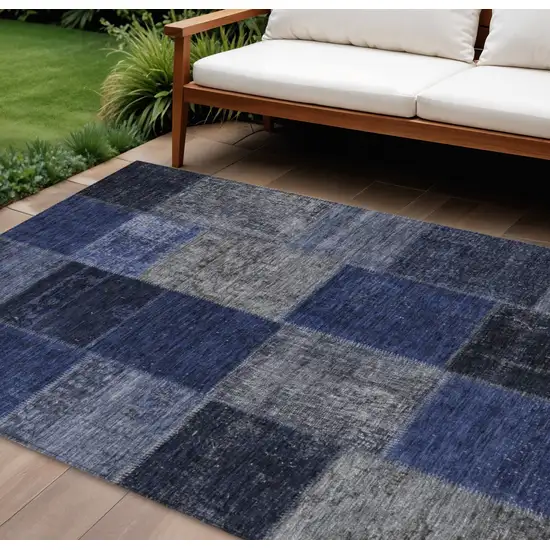 Navy Blue And Denim Blue Patchwork Washable Indoor Outdoor Area Rug Photo 1