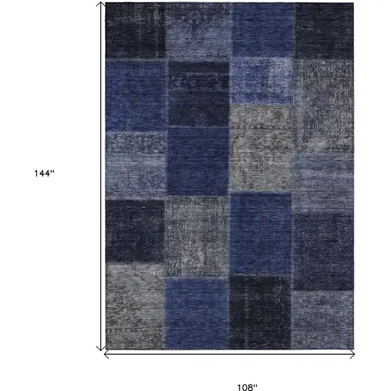 Navy Blue And Denim Blue Patchwork Washable Indoor Outdoor Area Rug Photo 3