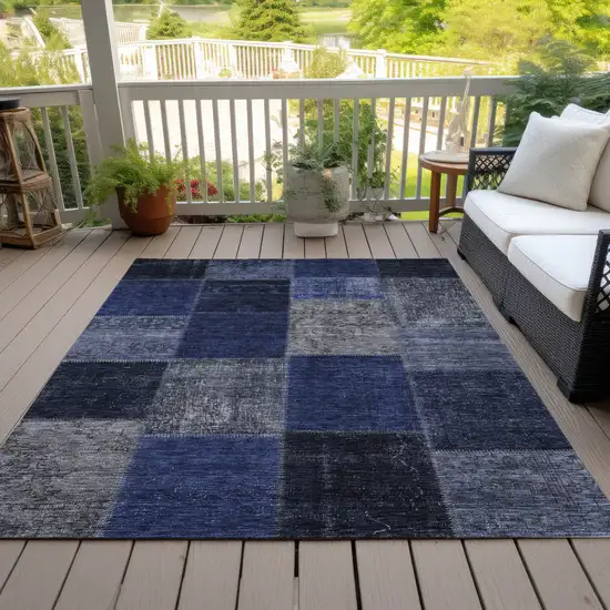 Navy Blue And Denim Blue Patchwork Washable Indoor Outdoor Area Rug Photo 8