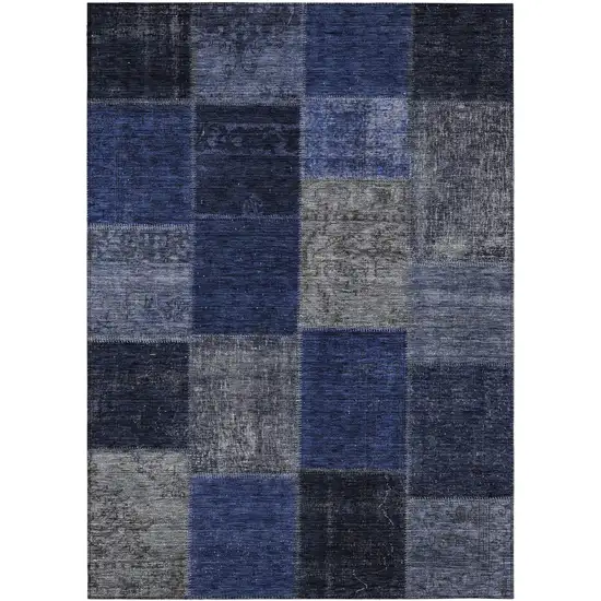 Navy Blue And Denim Blue Patchwork Washable Indoor Outdoor Area Rug Photo 2