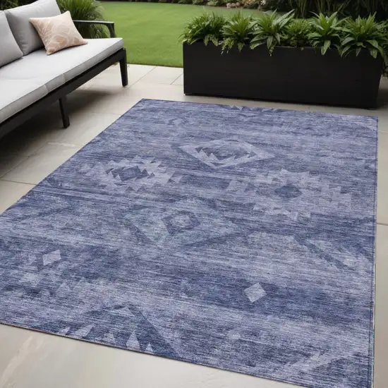 Navy Blue And Denim Blue Southwestern Washable Indoor Outdoor Area Rug Photo 1