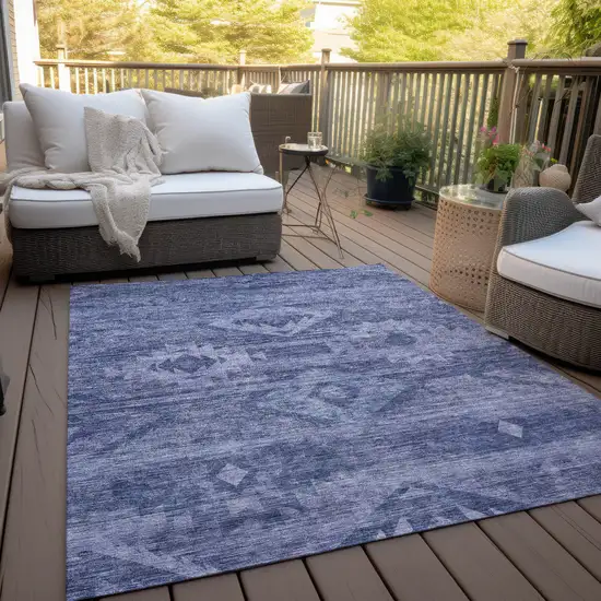 Navy Blue And Denim Blue Southwestern Washable Indoor Outdoor Area Rug Photo 8