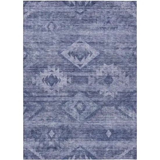 Navy Blue And Denim Blue Southwestern Washable Indoor Outdoor Area Rug Photo 2