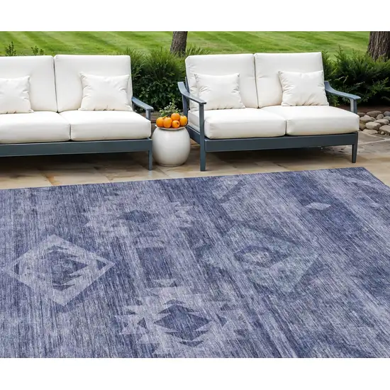 Navy Blue And Denim Blue Southwestern Washable Indoor Outdoor Area Rug Photo 1