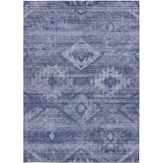 Navy Blue And Denim Blue Southwestern Washable Indoor Outdoor Area Rug Photo 7