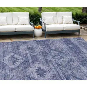 Photo of Navy Blue And Denim Blue Southwestern Washable Indoor Outdoor Area Rug