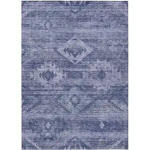 Photo of Navy Blue And Denim Blue Southwestern Washable Indoor Outdoor Area Rug