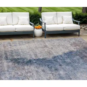 Photo of Navy Blue And Gray Abstract Washable Indoor Outdoor Area Rug