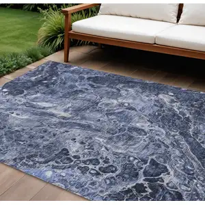 Photo of Navy Blue And Gray Abstract Washable Indoor Outdoor Area Rug