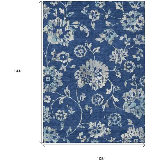 Navy Blue And Gray Floral Washable Indoor Outdoor Area Rug Photo 3