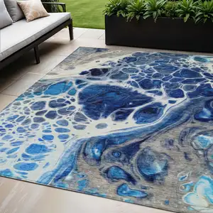 Photo of Navy Blue And Gray Nautical Washable Indoor Outdoor Area Rug