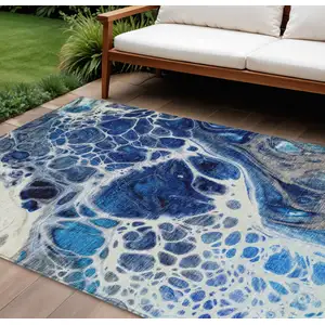 Photo of Navy Blue And Gray Nautical Washable Indoor Outdoor Area Rug