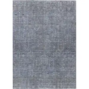 Photo of Navy Blue And Gray Southwestern Washable Indoor Outdoor Area Rug