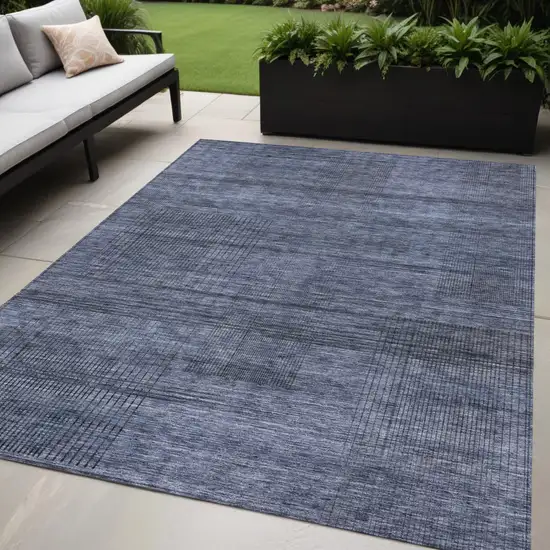 Navy Blue And Gray Striped Washable Indoor Outdoor Area Rug Photo 1