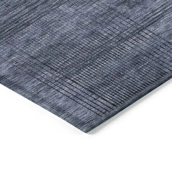 Navy Blue And Gray Striped Washable Indoor Outdoor Area Rug Photo 5