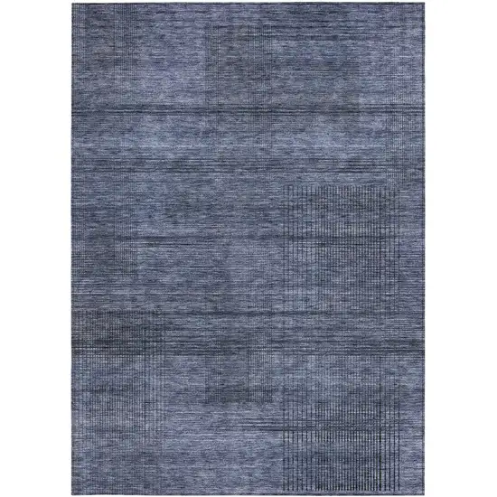 Navy Blue And Gray Striped Washable Indoor Outdoor Area Rug Photo 6