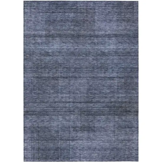 Navy Blue And Gray Striped Washable Indoor Outdoor Area Rug Photo 2