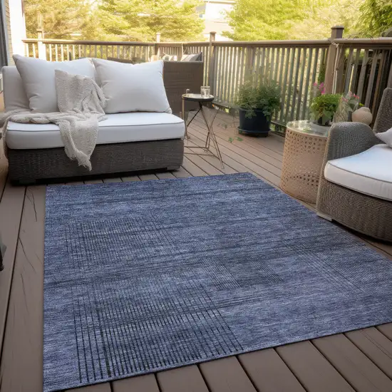 Navy Blue And Gray Striped Washable Indoor Outdoor Area Rug Photo 8