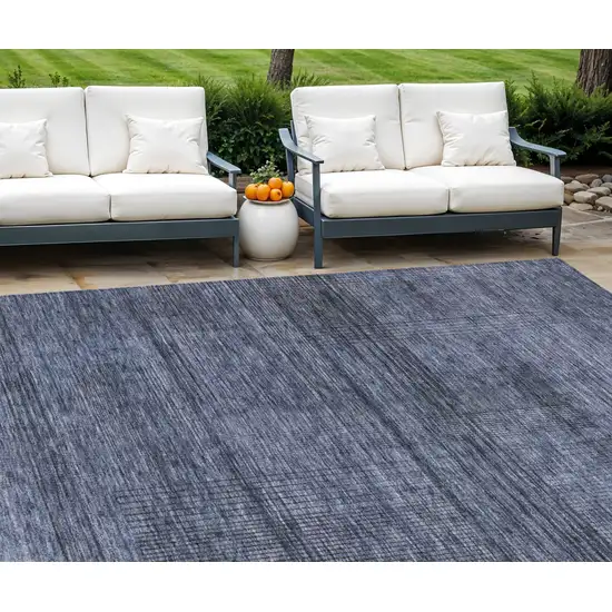 Navy Blue And Gray Striped Washable Indoor Outdoor Area Rug Photo 1