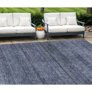 Photo of Navy Blue And Gray Striped Washable Indoor Outdoor Area Rug