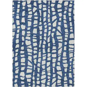 Photo of Navy Blue And Ivory Abstract Washable Indoor Outdoor Area Rug