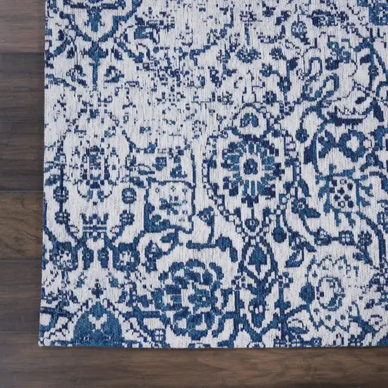 Navy Blue And Ivory Damask Distressed Area Rug Photo 3