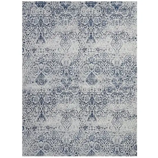 Navy Blue And Ivory Damask Distressed Area Rug Photo 1