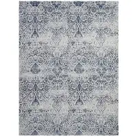 Photo of Navy Blue And Ivory Damask Distressed Area Rug