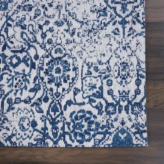 Navy Blue And Ivory Damask Distressed Area Rug Photo 4