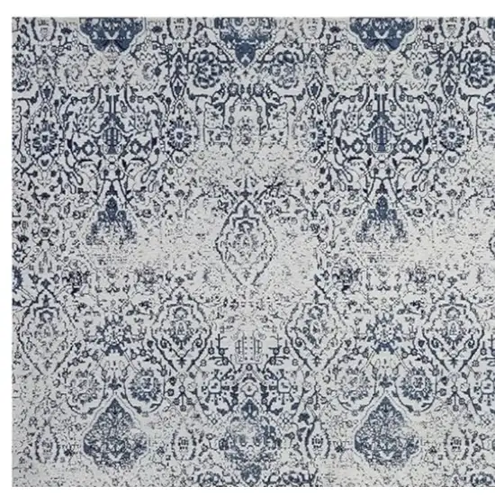 Navy Blue And Ivory Damask Distressed Area Rug Photo 3