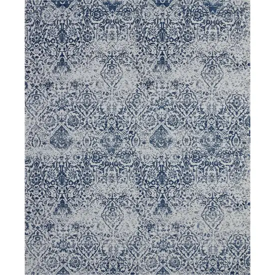 Navy Blue And Ivory Damask Distressed Area Rug Photo 9