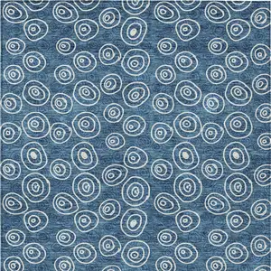 Photo of Navy Blue And Ivory Geometric Washable Indoor Outdoor Area Rug